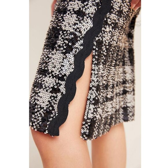 Anna Sui Sequin Pencil Skirt XS Black Plaid Anthropologie - Picture 13 of 16